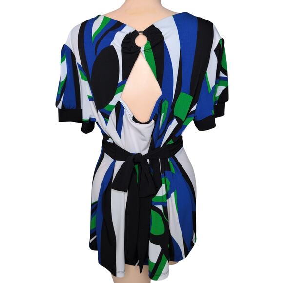 Y2K Abstract Print Tunic Top Women Small Keyhole Back Mod Whimsigoth Grunge - Picture 2 of 4